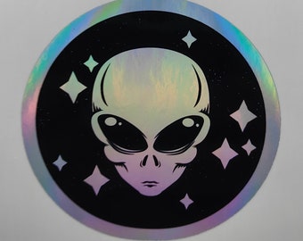 Alien Head Stars, Area 51, Holographic, Aliens, Aufkleber, Abziehbilder, Etiketten, ET, No Trespassing, Warnzeichen, Stay Out, Restricted