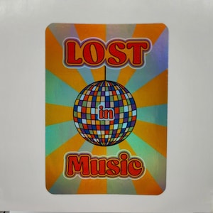 Lost In Music, Retro, Holografischer Aufkleber, Nachtclub, Old School, Retro, Abziehbilder, Laptop-Aufkleber, Abziehbilder, Gegenstandsaufkleber, Discokugel, Tanzen