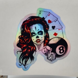 Donna Teschio, Las Vegas, Gioco d'azzardo, Poker, Biliardo, Craps, Blackjack, Adesivo olografico, Horror, Pauroso, Spettrale, Adesivi per laptop, Decalcomanie