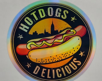 New York Hot Dogs, Take Away, Street Food, Fast Food, Holographic Decals, Laptop Stickers, Phone Case, PC Case, Door Stickers, Labels