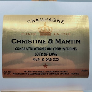 Etichette adesive per champagne, finitura metallizzata oro spazzolato, personalizzate, compleanno, occasioni speciali, matrimonio, alcol, regali per feste, Moet