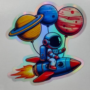 Adesivi olografici divertenti e carini con astronauti, razzi, pianeti, adesivi per laptop, decalcomanie, NASA, adesivi per bambini