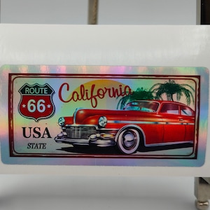 California Route 66, Silver Holographic Sticker, Highway, Americana, Decals, Laptop, Desk, Monitor, Scrapbook, Travel Stickers, Famous Roads