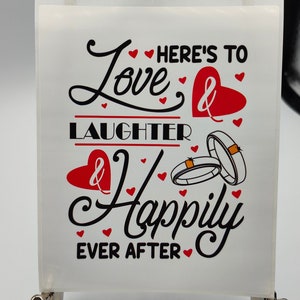 Love Laughter & Happily Ever After, Wedding, Wine Bottle, Marriage Stickers, Celebration Drink, Funny Drink, Happiness, Couple, Celebration.