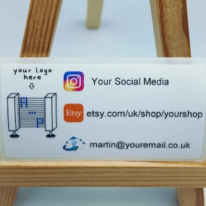 Étiquettes personnalisées pour réseaux sociaux, Stickers professionnels de marque, Détails du logo du contact, Promotion, Papeterie professionnelle, Poly blanc satiné brillant de qualité supérieure