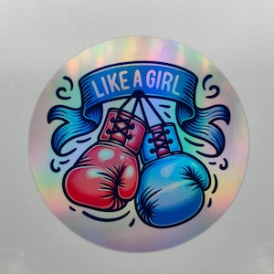 Guantes de boxeo "Como una chica", fitness, golpear, gimnasio, caja, colorido, pegatinas, ejercicio, kickboxing, frases comunes, holográfico, calcomanías, etiquetas