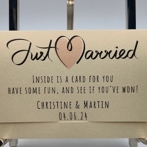 Just Married, porta biglietti da grattare per bomboniere, porta biglietti della lotteria, biglietti della lotteria, Lucky In Love, personalizzato, porta biglietti, bomboniere