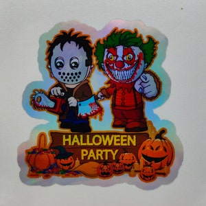 Adesivos para festa de Halloween, assustador, Jason, palhaço assassino, filmes, bicho-papão, adesivos holográficos, decalques, etiquetas, sinais de alerta, mortos-vivos