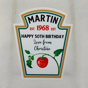 Personalised Tomato Ketchup, Custom Sticker, Condiments, Labels, Food, Sandwich Spread, Birthday Gift, Wedding Favours, Party Favors, Sauces