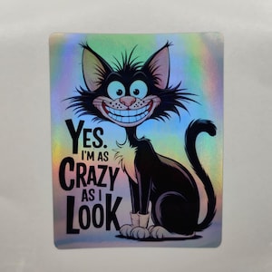 Gato Louco Louco, Etiquetas de Adesivos Engraçados e Fofos, Decalques, Laptop, Scrapbook, Caderno, Adesivos de Animais, Sim, Eu Sou Tão Louco Quanto Pareço, Gato Cheshire