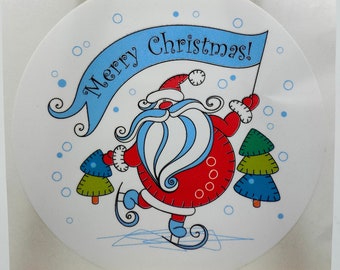 4 Sizes, Skating Santa, Merry Christmas, Christmas Xmas Stickers, Gift Seals, Present Seals, Xmas Labels, Fun Labels, Xmas  Stickers