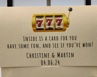 777 Slots, Wedding Favor Scratch Card Holder, LottoTicket Holder, Lotto Cards, Lucky In Love, Custom, Personalised, Card Wallet,Favours