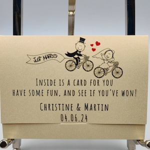 Vélo Just Married, porte-cartes à gratter cadeau de mariage, porte-billets de loterie, cartes de loto, porte-bonheur, personnalisé, personnalisé, porte-cartes, cadeaux