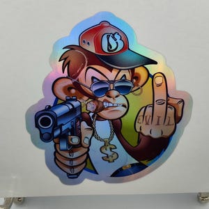 Lustiger Gangster Affe, Hip Hop, Outlaw, Crew, Helm Aufkleber, Laptop, lustig, humorvoll, Aufkleber, holographische Aufkleber Etiketten, Gangs, Krippe