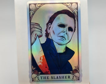 Michael Myers, Tarot Karte, holographische Silber Aufkleber, Horrorfilme, Filme, Halloween, Scary, Mystery, Laptop, Horror Baddies, Bogey Man