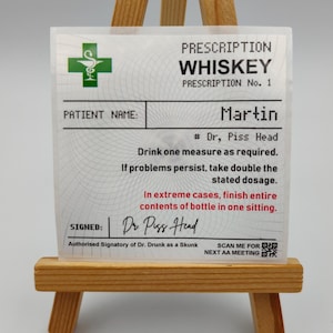 Whiskey personalizzato con ricetta, alcol, liquore, bottiglia, etichette personalizzate in polietilene bianco, compleanno, bevanda per feste, bevanda divertente, sfacciata, regalo