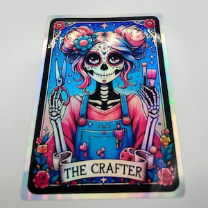 Die Crafter-Tarotkarte, holografischer silberner Aufkleber, Sternzeichen, Horoskop, magisch, geheimnisvoll, Laptop, Aufkleber, Geburtstagssternzeichen, Verkauf, Basteln