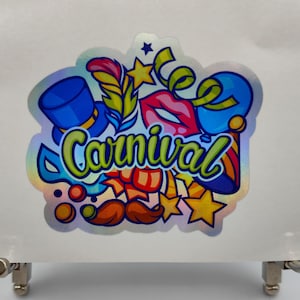 Étiquette autocollante colorée de carnaval, C'est l'heure de la fête, Danse, Mardi gras, Brésil, Décalcomanies holographiques, Ordinateur portable, Étui pour téléphone, PC, Stickers, Enfants