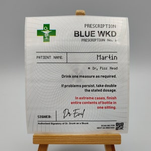 Prescrizione personalizzata blu WKD Wicked, alcol, liquore, bottiglia Etichette personalizzate in polietilene bianco, compleanno, bevanda per feste, bevanda divertente, regalo