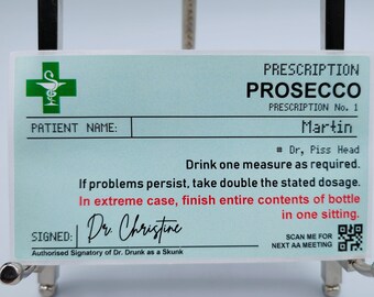 True Prosecco Label, Personalised Prescription, Alcohol, Champagne, Bottle Custom Stickers, Birthday, Celebration Drink, Christmas Gift