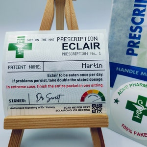 Personalisierte Eclair Rezept Etikett + Rezept Tasche, Aufkleber, füllen eigene Apotheke, Gute Besserung, Strumpffüller, Geburtstag, Papa, Mama