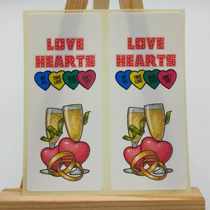 Love Hearts, Champagne, Labels Stickers, Wedding Favor Favours, Invitation Return Labels, Wedding Gift, Classy, Love Hearts, Sweet Wrappers