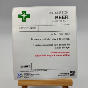 Autocollant d'étiquette de bouteille de bière avec ordonnance, Alcool, Bouteilles, Anniversaire, Boisson de célébration, Boisson amusante, Coquine, Cadeau, Bière présente Cadeaux Blague