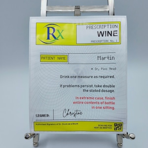 Gepersonaliseerde wijnalcohol op recept, sterke drank, fles aangepaste witte polylabels, verjaardag, feestdrankje, grappig drankje, feest, cadeau
