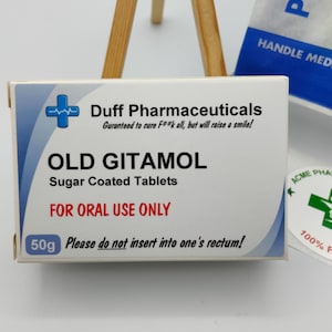 Gitamol viejo de broma, pastillas, caja de pastillas, divertido, novedoso, atrevido, relleno de calcetines, amigo invisible, esposo, esposa, hermano, hermana, cumpleaños