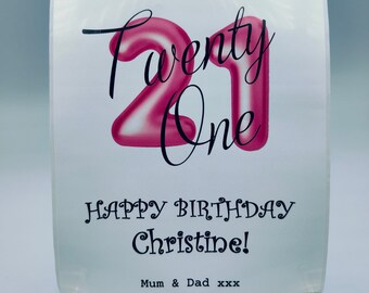21st Happy Birthday Pink Balloon Numbers, Wine Bottle, Wine Bottle Labels for Birthday, Celebration Drink, Funny Drink, Cheeky, Celebration.
