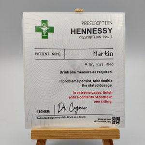 Receta personalizada Hennessy, alcohol, licor, coñac, etiquetas de polietileno blancas personalizadas para botellas, cumpleaños, bebidas de celebración, bebidas divertidas, regalo