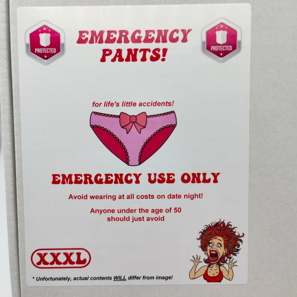 Emergency Pants Joke, Incontinence Knickers, Prank By Post, Gag, Adult Jokes, Birthday Present, Postal Gift, Funny, Embarrassing, Humour