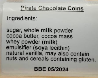 Food Ingredient Contents Labels, Allergen List, Sweet Contents, Custom Personalised, Label Stickers, Postage Stickers, Wedding Favor