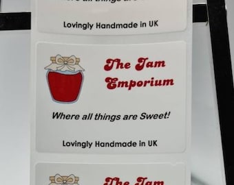 48mm x 35mm Premium Gloss White, Custom Personalised Baking, Cooking, Preserves, Label Stickers, Jams, Conserves, Chutneys, Wedding Favor