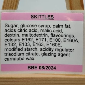 Food Ingredient Contents Labels, Allergen List, Sweet Contents, Custom Personalised, Label Stickers, Postage Stickers, Wedding Favour