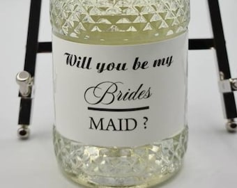 Will You Be My Bridesmaid, Mini Champagne/Prosecco Bottles White Poly Labels for Wedding, Getting Married, Proposal, Party, Freixenet 20cl