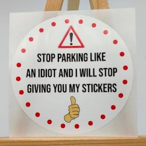 Stickers parkeeradvies: 64 mm, labels verkeersregels, slechte bestuurder, slecht parkeren, over de lijntjes, onattent, geparkeerde auto's, hoe te parkeren