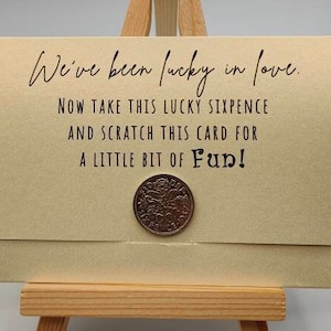 Porta biglietti da grattare per bomboniere da sei penny, porta biglietti della lotteria, porta biglietti da sei penny fortunati, portafortuna in amore, personalizzato, portafoglio in carta kraft