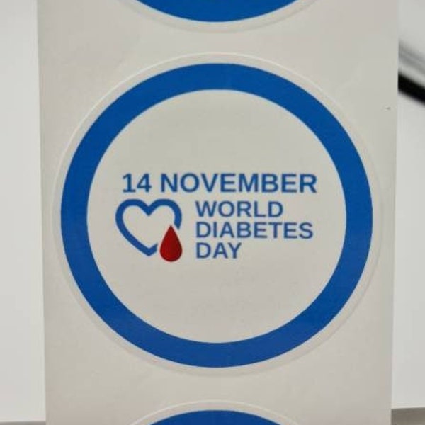 4 Sizes, World Diabetes Day Stickers Labels, Premium Gloss White, Health Aware, Promote, Awareness, Wellbeing, Heart Health, Healthy,Charity