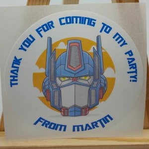 Bedankt Robot Head Verjaardag Labels Stickers, Wit Premium Satijn Glanzend Poly, Viering, Bedankt, Gepersonaliseerd, Custom, Kinderen, Feest
