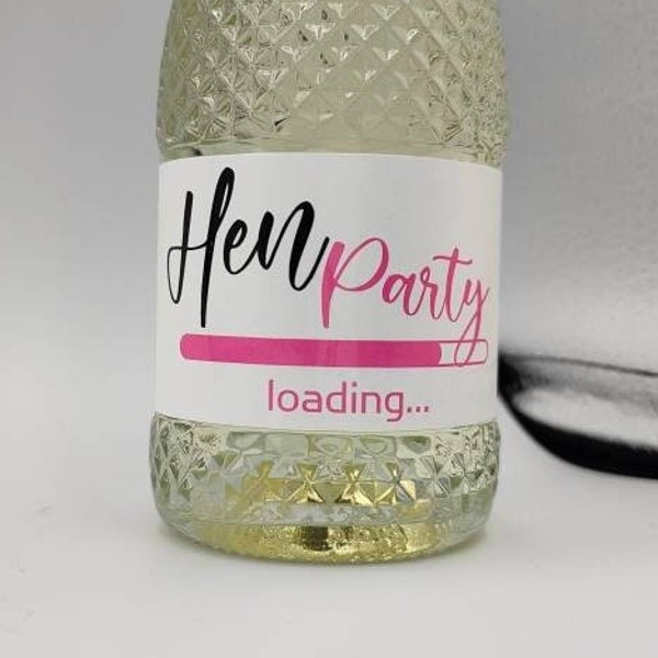 Hen Party Loading Mini Champagne/Prosecco Bottle, White Poly Labels for Wedding, Birthday, Celebration, Party, Gift, Freixenet 20cl