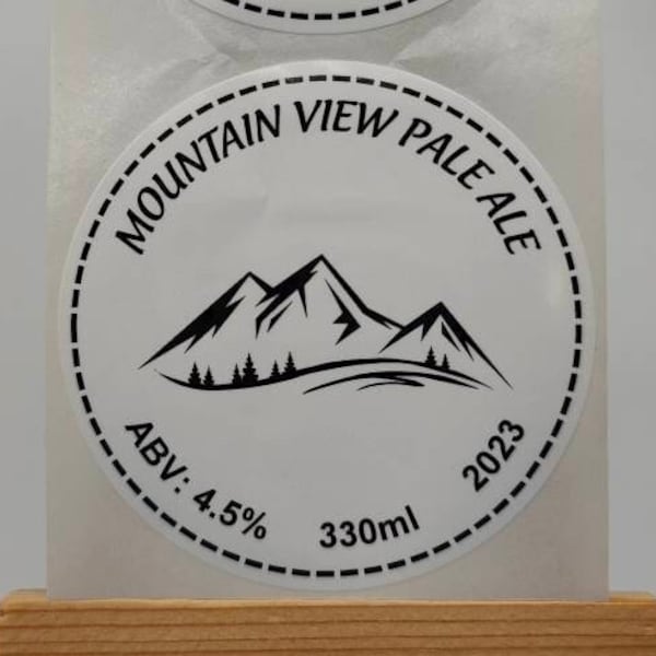 Labels White Premium Satin Gloss Poly, Mountain View, Beer Labels, IPA Stickers, Personalised Custom Labels Drinks, Cider, Gifts, Alcohol