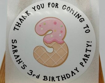 Ice Cream Birthday Year Party Birthday Labels Stickers, Gift Bag Stickers, Celebration, Thanks, Personalised, Custom Children's, Favors