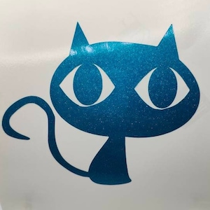 Cartoon Cat Outdoor Glitter Vinyl Decal, Cars, Motorbikes, Helmets, Windows, Glass, Doors, Greenhouses, Conservatory's, Sign Vinyl