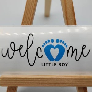 Welcome Little Boy Baby, Aufkleber Etiketten, Gastgeschenke, Mini Champagner/Prosecco Flasche, Baby Ankunft, Neugeboren, Geburtstag, Feier, 20cl
