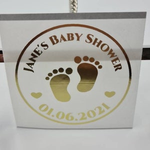 Autocollant de douche de bébé Oh Baby personnalisé en feuille de luxe sur une décoration de faveur de fête d'étiquette en poly transparent brillant, personnalisé, faveurs