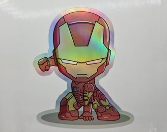 Iron Boy Holographic Sticker, Super Hero's, Decals, Comic Book Stickers, Film, Laptop, Desk, Monitor, Scrapbook