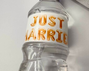 Net getrouwd, bruiloft waterfles wraps etiketten, witte stickers, waterfles gunsten, partij fles etiketten, bruiloft gunsten, vieren