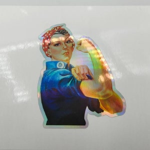 Tough Sheila, Retro Pin Up, Muscle Lady, Holographic Sticker, Tough, Decals, Welder, Riveter, Lumber Jack, Mechanic, Decals, Item Stickers