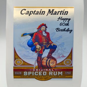 Captain Morgan Personalised Custom Bottle Label, Birthday, Special Occasion, Wedding, Spiced Rum, Alcohol, Spirits, Adult Drinks, Party Gift